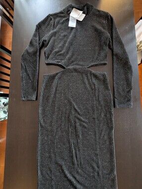 NWT Desigual "Layla" Metallic Ribbed Cut-Out Midi Dress - Size L
